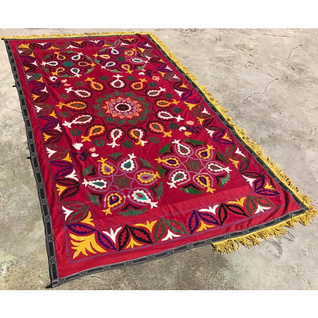 Boho Chic Handmade Red & Yellow Suzani Bedspread For Sale - Image 3 of 6