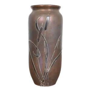 Heintz Arts & Crafts Sterling Silver on Bronze Vase With Cattail Motif