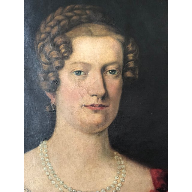 Biedermeier Antique Original Lady Oil Painting: Large 19th Century Baroness Portrait For Sale - Image 3 of 12