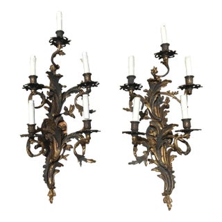 19th Century French Louis XV Style Five-Arm Wall Sconces - a Pair For Sale