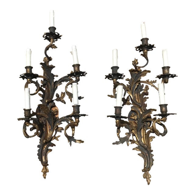 19th Century French Louis XV Style Five-Arm Wall Sconces - a Pair For Sale
