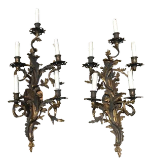 19th Century French Louis XV Style Five-Arm Wall Sconces - a Pair