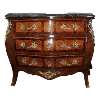 Louis XV Style Commode in Marquetry, 1940s For Sale