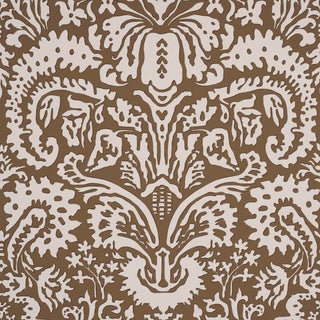 SAMPLE - Schumacher x Veere Greeney Suffolk Damask Wallpaper In Brown For Sale