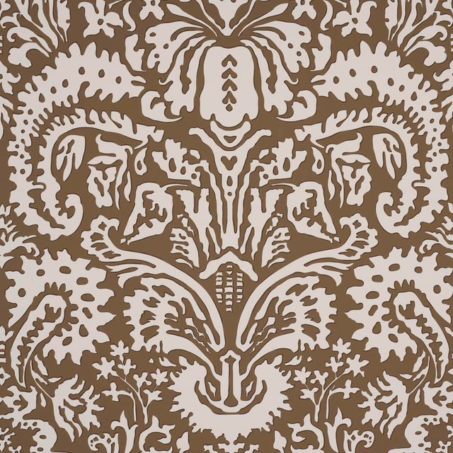 SAMPLE - Schumacher x Veere Greeney Suffolk Damask Wallpaper In Brown For Sale