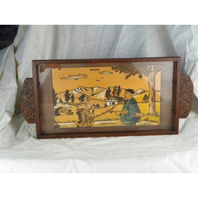 1920s French Art Deco Basque Jupiberry Hanging Tray With Country Mountain Landscape, Elderly Couple With Beret and Pie For Sale - Image 10 of 12