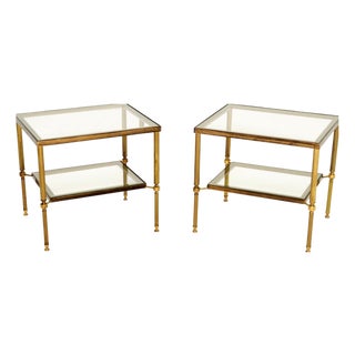 Vintage French Brass and Glass Side Tables, 1960, Set of 2 For Sale