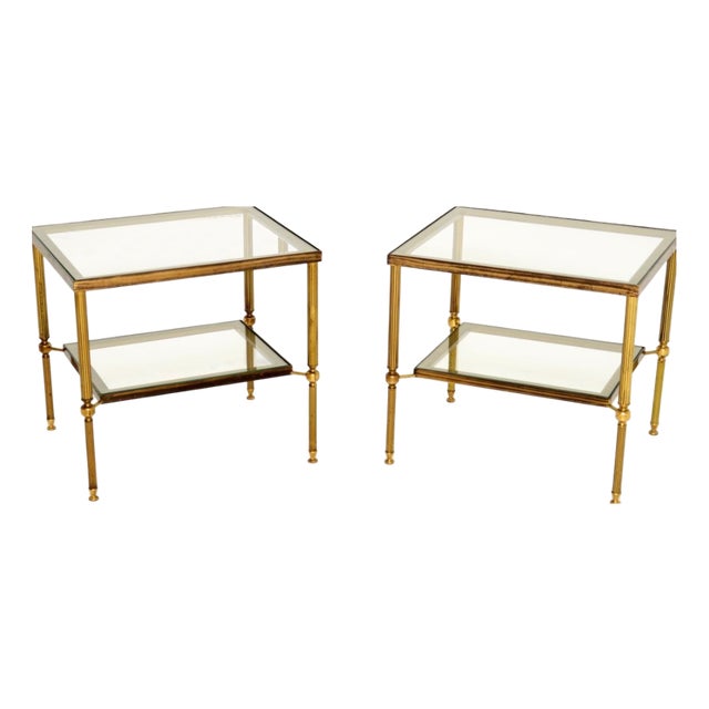 Vintage French Brass and Glass Side Tables, 1960, Set of 2 For Sale