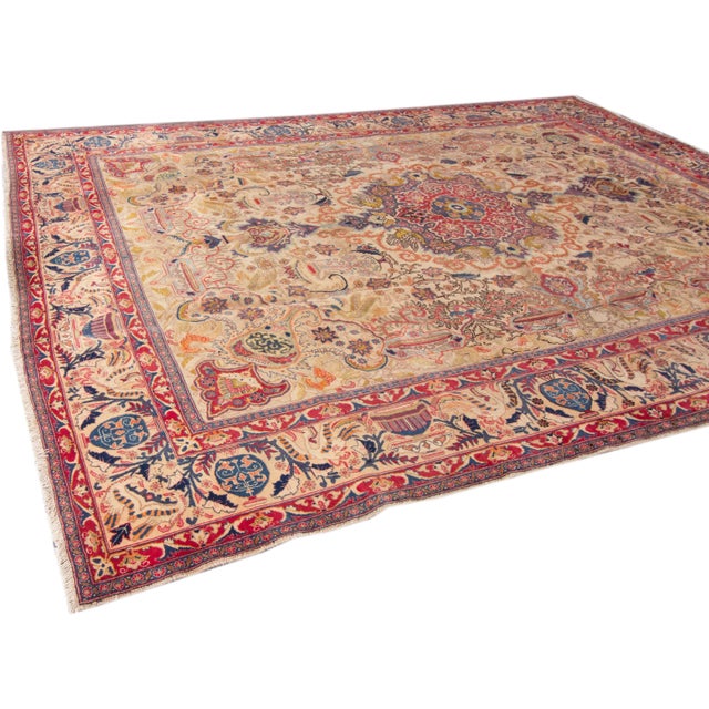 Vintage Persian Tabriz Handmade Beige Wool Rug For Sale - Image 9 of 13