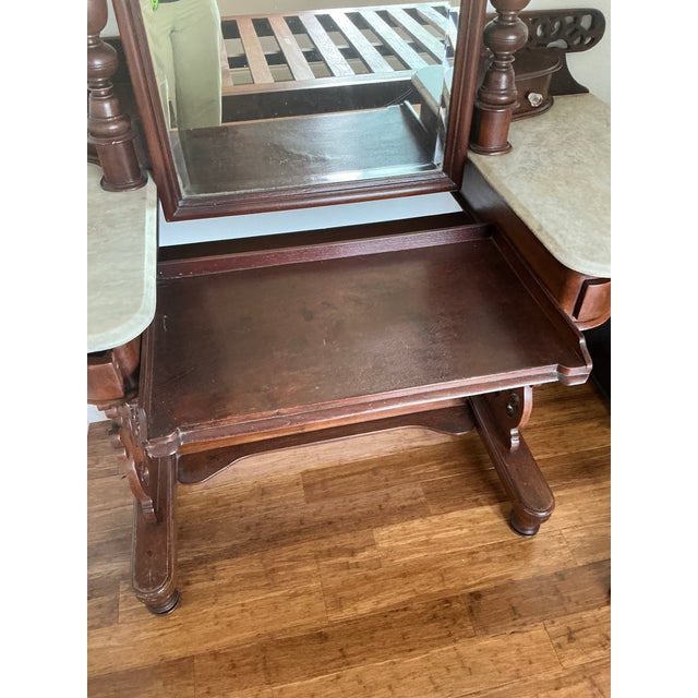 Early 20th Century Antique Anglo-Indian Carved Hardwood Marble Top Vanity Dressing Table For Sale - Image 5 of 17