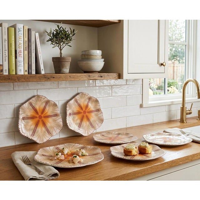 Vintage South African Hand-Painted Ceramic Sea Urchin / Pansy Shell Platters - Set of 6 For Sale - Image 10 of 12