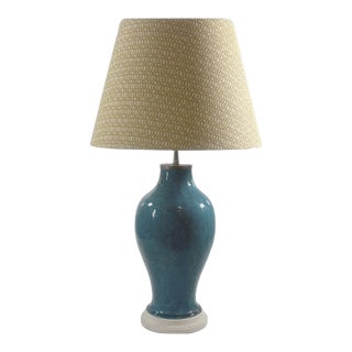 Tall Chinese Teal Glazed Ceramic Lamp For Sale
