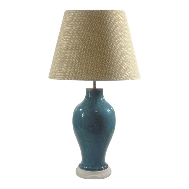 Tall Chinese Teal Glazed Ceramic Lamp For Sale