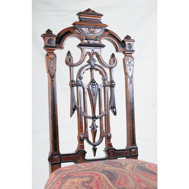 Gothic 1880s Aesthetic Period Carved Wood Chair, Accent Chair, Victorian Style For Sale - Image 3 of 7