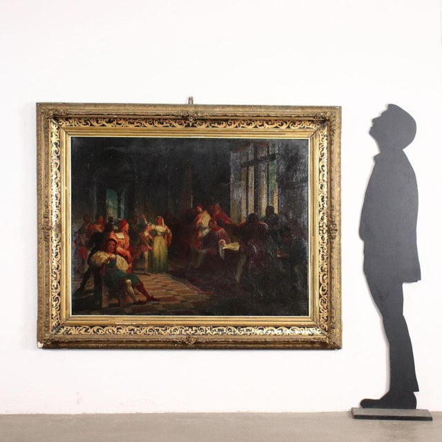 Oil on canvas. The large scene depicts an unidentified historical episode set in the Renaissance period, in which an...