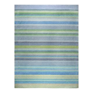 10x14 Serene Xena Green Striated Geometric Modern Handmade Wool Carpet Rug For Sale