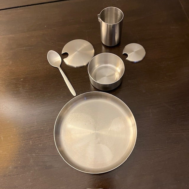 Vintage MCM WMF Cromargan Stainless Steel Sugar and Cream Set. Creamer with Lid: Approximately 2-1/4" high with a 2-5/8"...