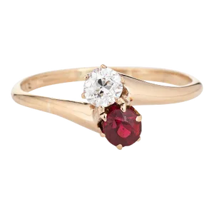 Vintage Art Deco Diamond Ring Moi et Toi 14k Gold Sz 7 Synthetic Ruby