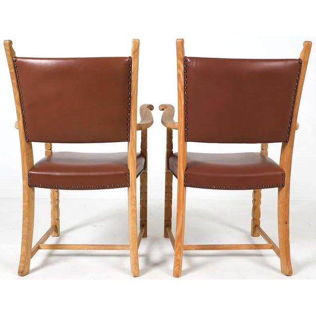Pair Danish Modern Carved Armchairs W Leather Upholstery For Sale In New York - Image 6 of 7