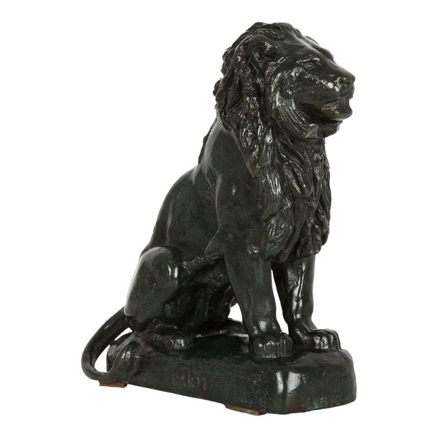 Rare French Antique Bronze Sculpture of “Seated Lion No. 4” After Antoine-Louis Barye For Sale