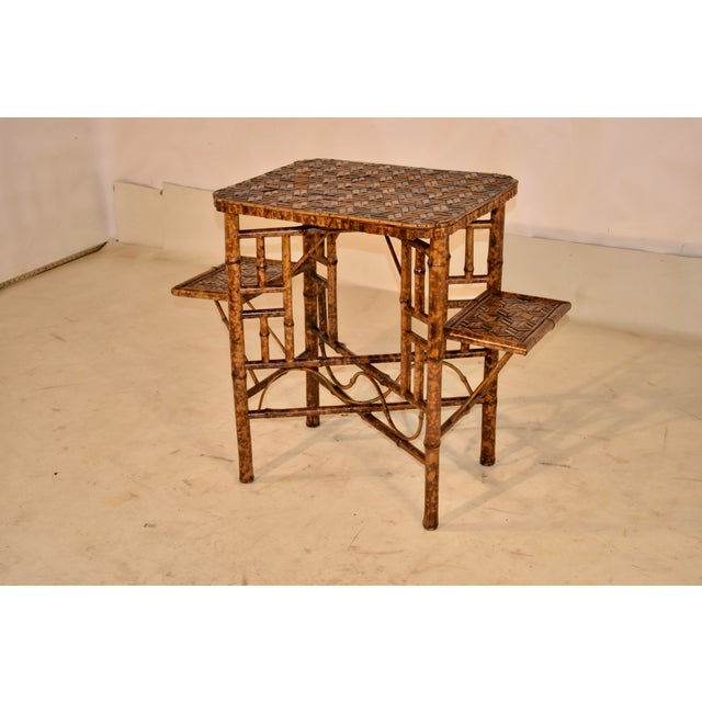 Circa 1920 English Bamboo Side Table With Side Shelves For Sale - Image 4 of 11
