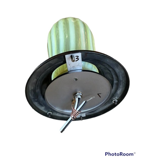 Phoenix “Mellon” Pattern Flush Mount Fixture on Original Copper and Black Holder, Circa 1930 For Sale - Image 4 of 5
