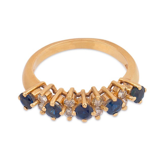 Contemporary Vintage Sapphire Diamond 14k Yellow Gold Ring, Size 5 For Sale - Image 3 of 6