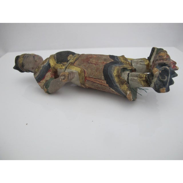 Antique Chinese Hand Carved Polychrome Wood Guardian Warrior Figure Pair For Sale - Image 9 of 13