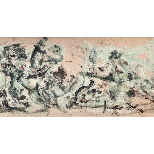 Cream Vintage 1966 Original Abstract Figurative Oil on Board For Sale - Image 8 of 12