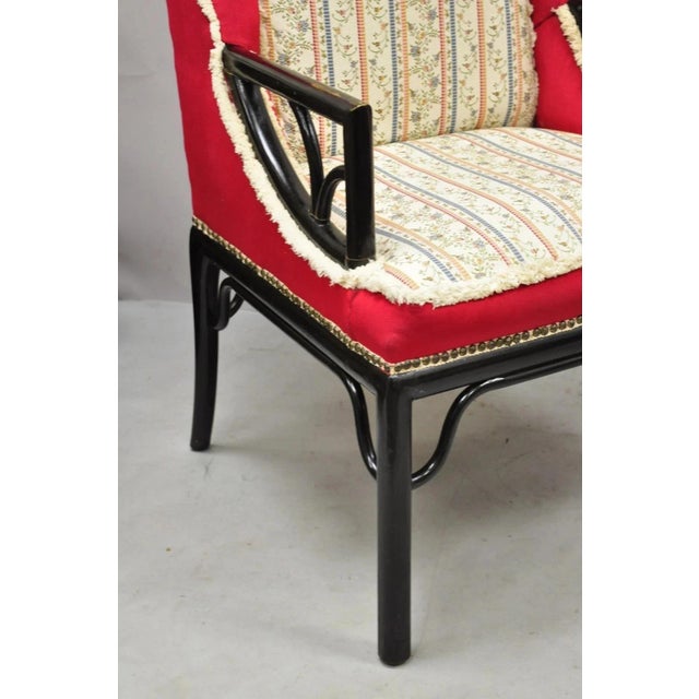 Vintage Chinoiserie James Mont Style Black Fretwork Lounge Arm Chairs - A Pair For Sale In Philadelphia - Image 6 of 12