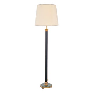Vintage Neoclassic Green Leather Floor Lamp, 1930s For Sale