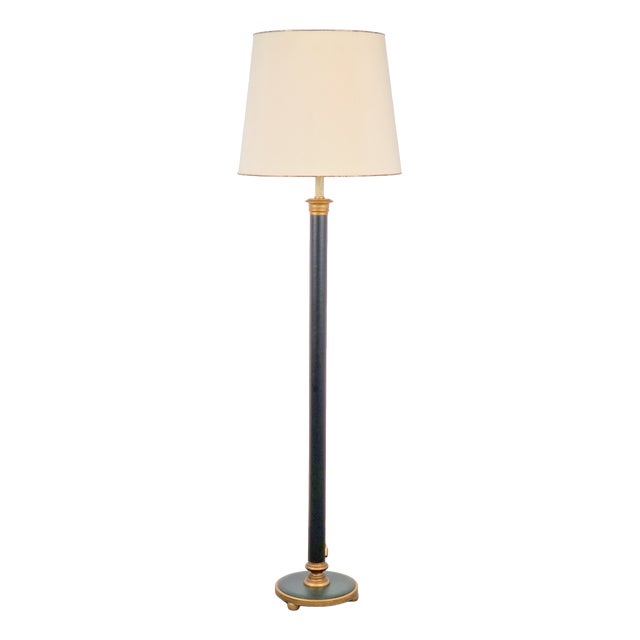 Vintage Neoclassic Green Leather Floor Lamp, 1930s For Sale