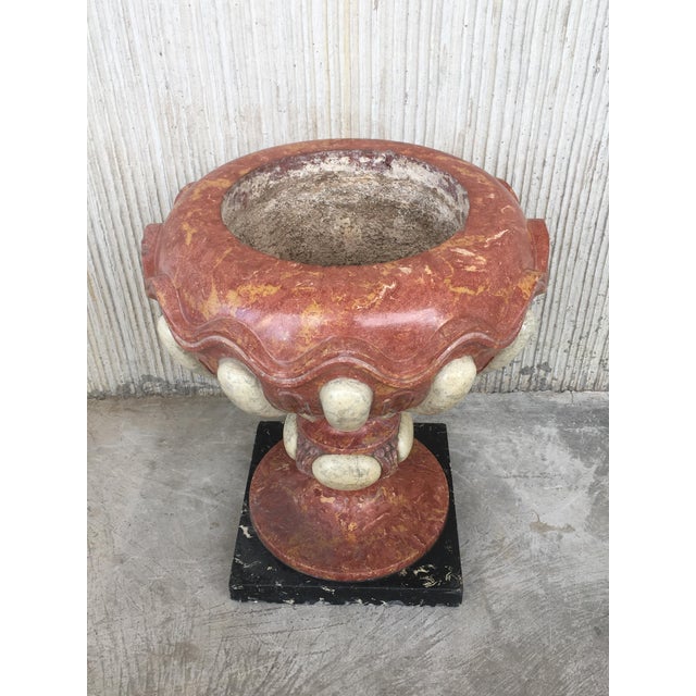 Set of Four Aged Pink Marble Hand Carved Planters With Serpentine White Inlays For Sale - Image 9 of 13