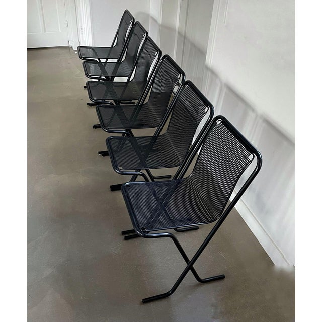 Black Metal Stackable Chairs, 1980s, Set of 6 For Sale - Image 3 of 16