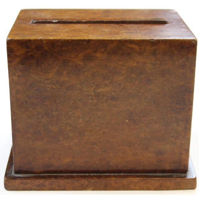 An elegant burlwood card dispenser Sz: 4 3/4"W x 3 1/2"D x 3 3/4"H