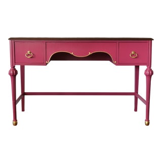 Pink Antique Mahogany Writing Desk Vanity Gold For Sale