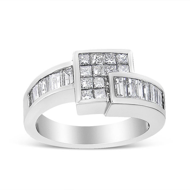 A vintage allure mixes with a modern edge in this gorgeous bypass ring crafted of genuine 14k white gold. A centerpiece of...