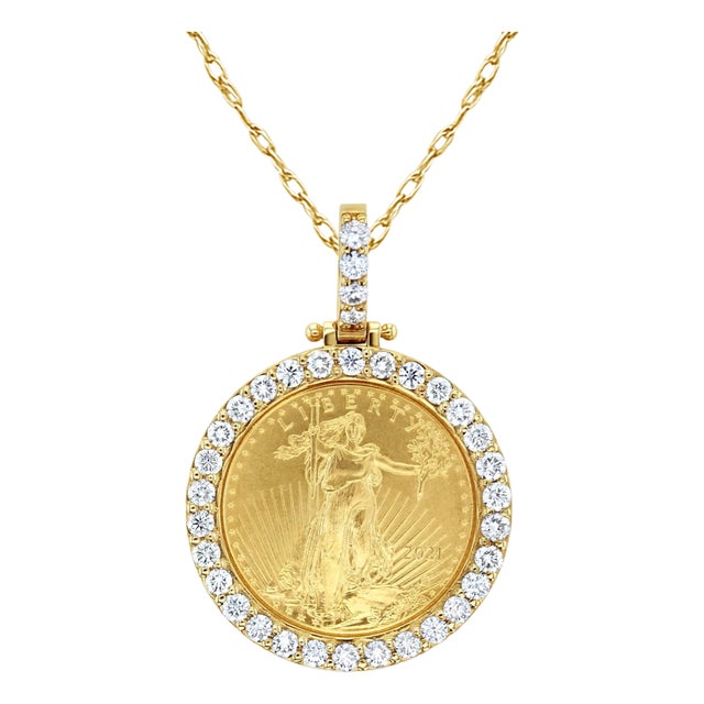 1/4OZ Lady Liberty Diamond Halo Necklace 16" For Sale