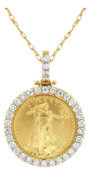1/4OZ Lady Liberty Diamond Halo Necklace 16"