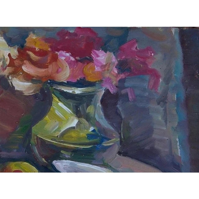 Realism Antique Still Life Oil Painting: Flowers and Food by Ukrainian Artist 46-64 For Sale - Image 3 of 6