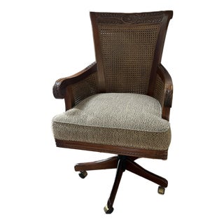 Gaines McHale Carved Mahogany Cane-Back Desk Chair, “The Loden” For Sale