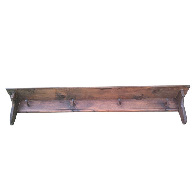 Vintage Farmhouse English Cottage Wooden Wall Shelf With Peg Hooks For Sale - Image 14 of 17