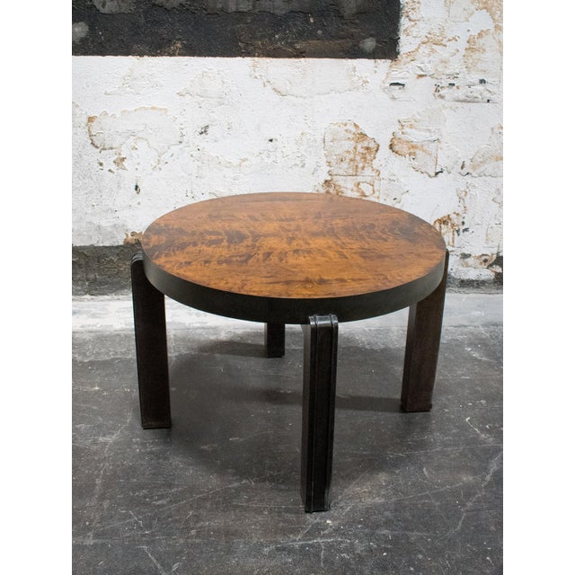 Wood Round Art Deco Coffee or Side Table in Dark Flame Birch For Sale - Image 7 of 7
