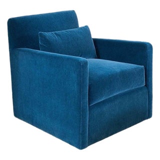 Lancaster Remi Floating Swivel Chairs in Sapphire Mohair For Sale
