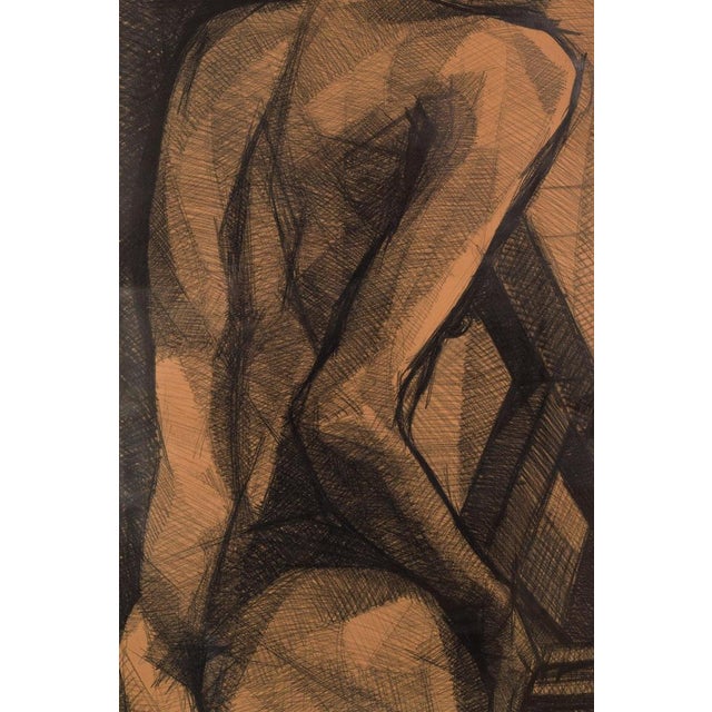 Gold Large Stylised Life Drawing of a Woman, 20th-Century, Pencil on Paper For Sale - Image 8 of 17