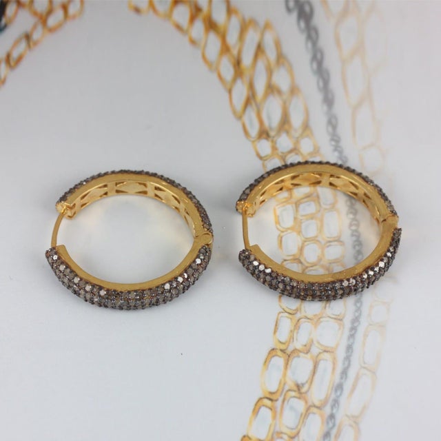 925 Sterling Silver Pave Diamond Hoop Earring for Her Beautiful Anniversary Gift, A Pair For Sale - Image 4 of 18