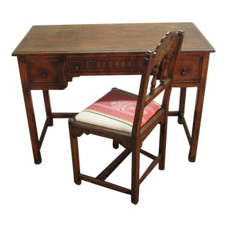 Solid Oak Jacobean Style Writing Desk and Matching Chair For Sale