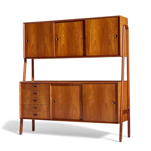 Mid-Century Modern Gunni Omann for Omann Jun Model 3 Mid Century Danish Teak Credenza and Hutch, Attributed For Sale - Image 3 of 12