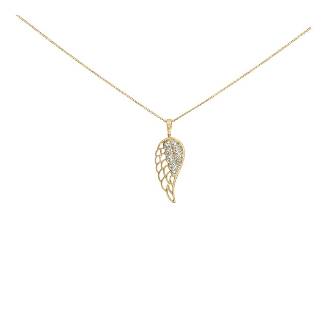 Gold Vermeil Diamond Accent Angel Wing Pendant Necklace For Sale