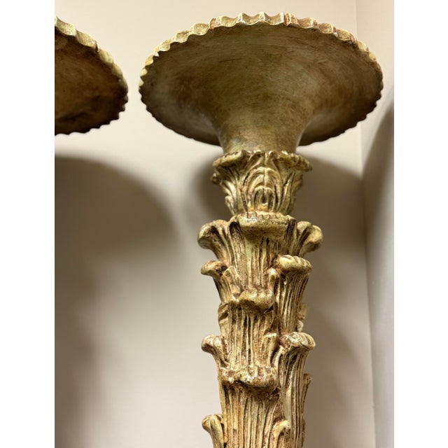 Wood Mid-Century Italian Regency Serge Roche Inspired Carved Wood Pedestals or Columns - Pair For Sale - Image 7 of 8